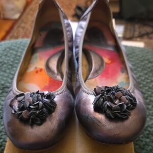 Born Metallic Flats with Floral Accent